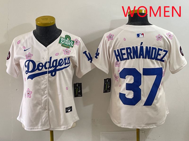 Women Los Angeles Dodgers 37 Hernandez Cream Sakura Edition 2025 Nike MLB Jersey style 35